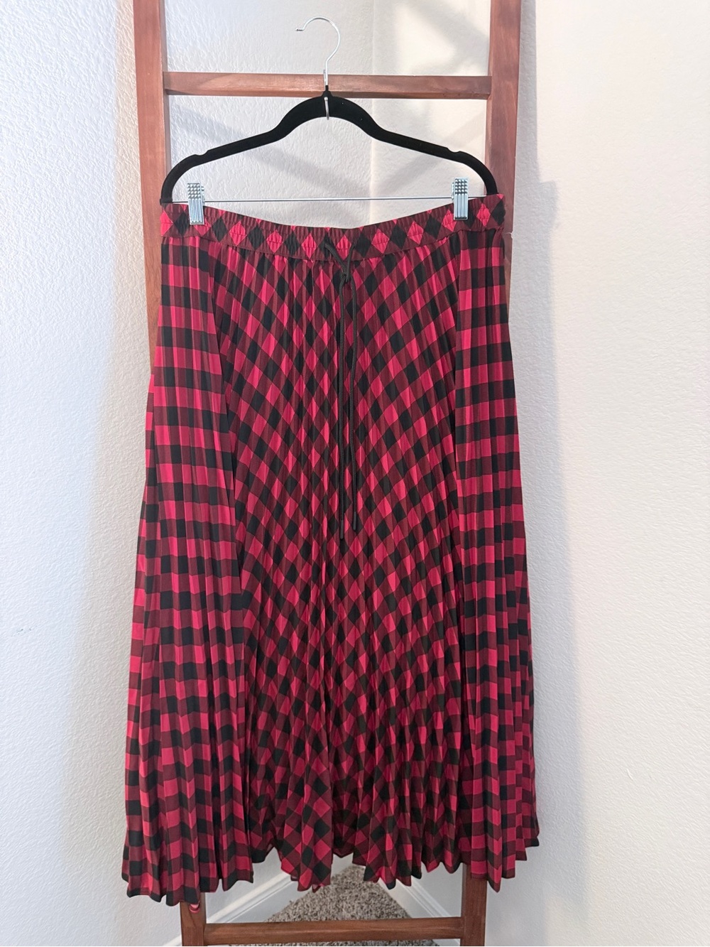 Woolrich for Target Red and Black Checked Pleated Maxi Skirt